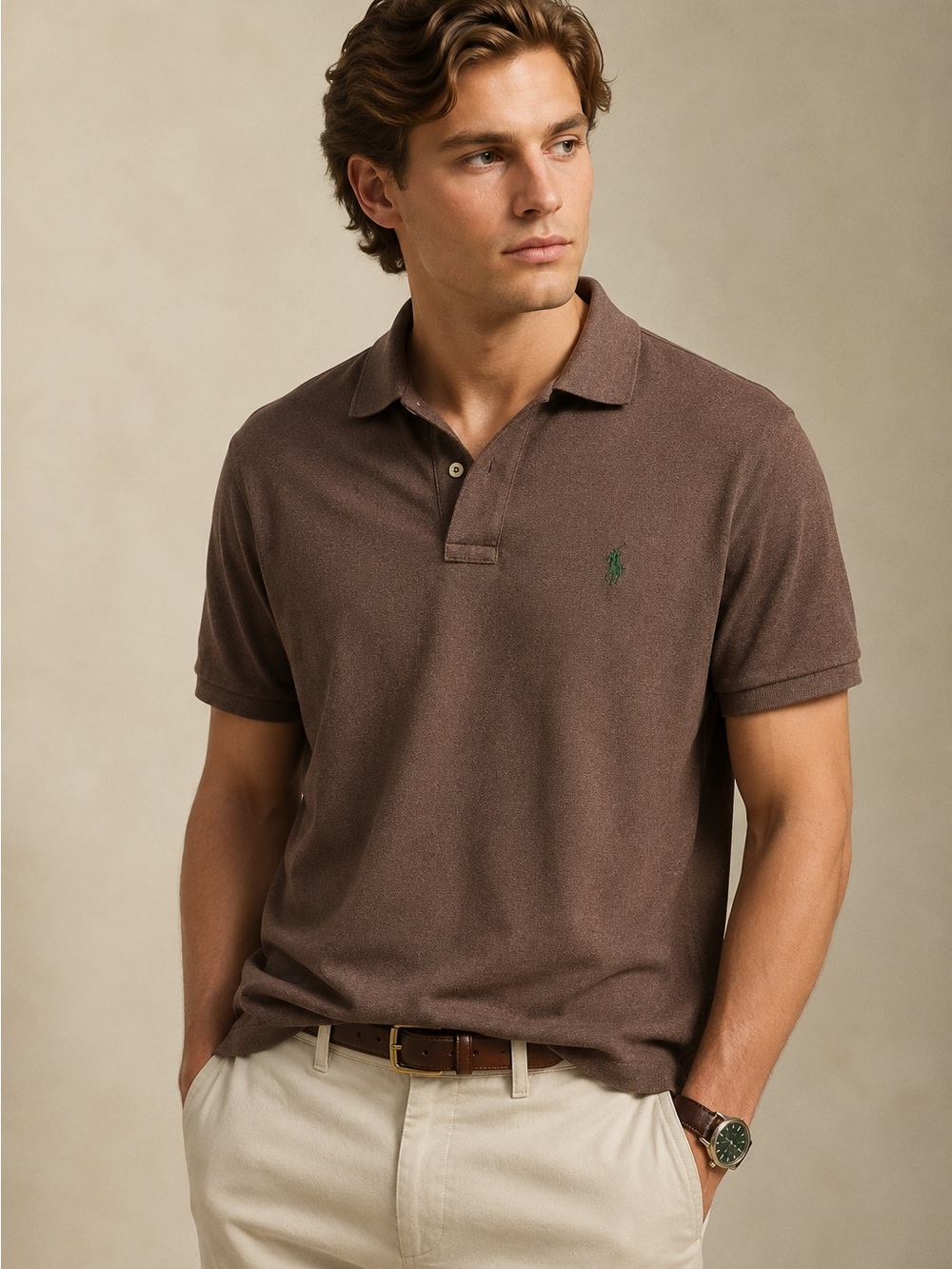 Polo by Ralph Lauren Men's Brown Polo with Green Logo
